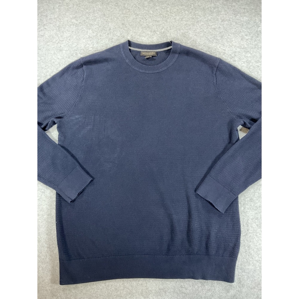Banana Republic Mens XL Supima Cotton Crewneck Sweater Navy Textured Knit 2575